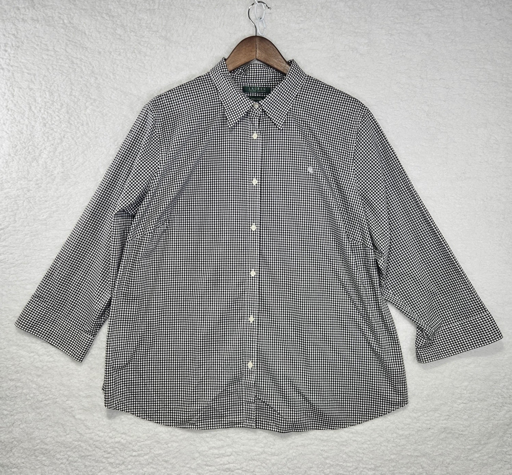 Ralph Lauren 100% Cotton Gingham Non-Iron Button-Down Collared Blouse Womens 2X